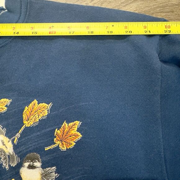 VTG 90s Morning Sun Birds Art Print Cardigan Sweatshirt USA Woman’s M Fall Navy - Picture 4 of 10